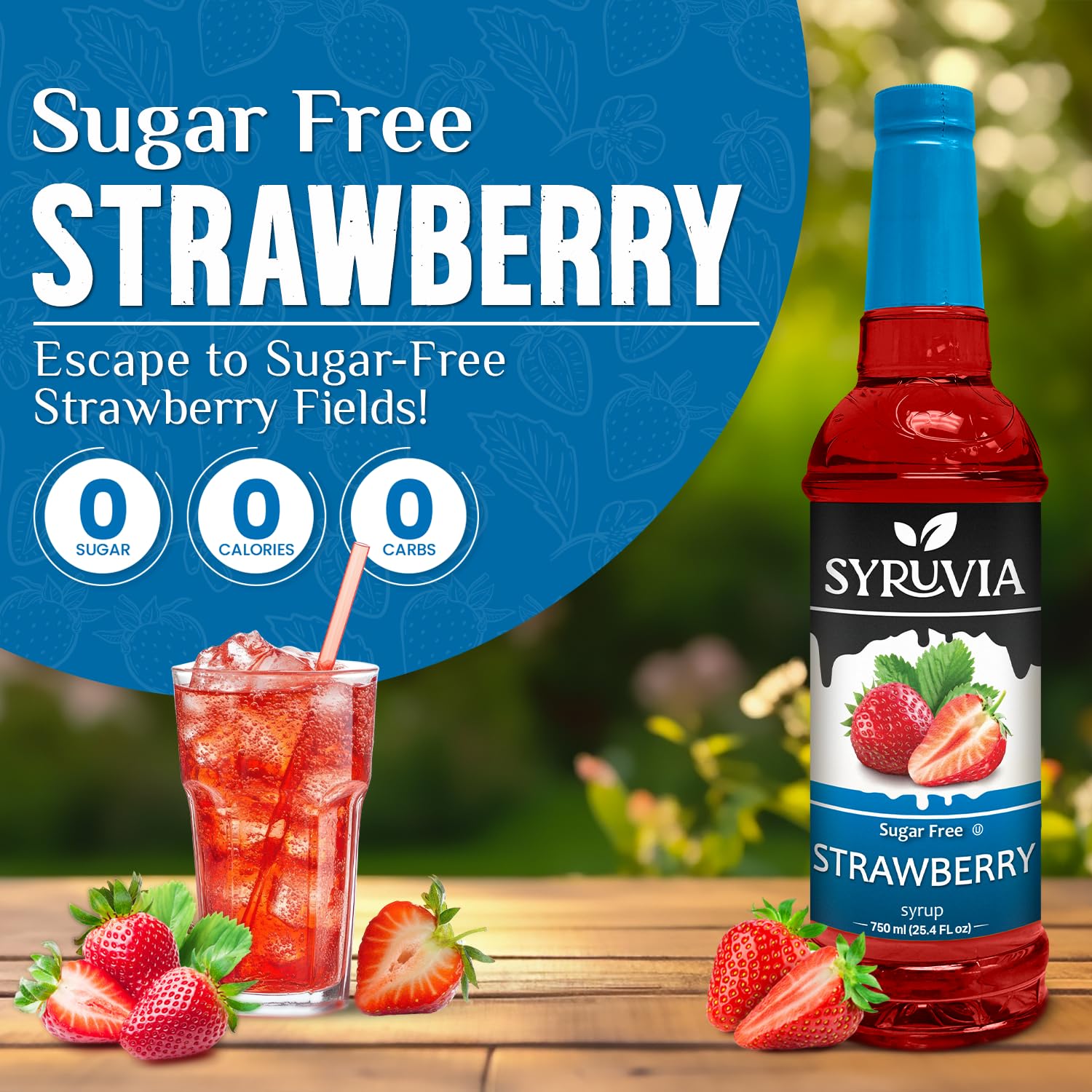 SYRUVIA Sugar-Free Strawberry Syrup being added to coffee for a fruity note
