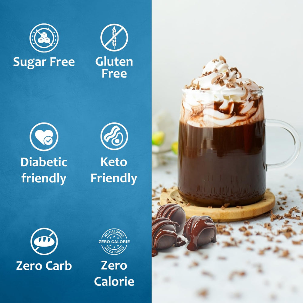 Dessert drizzle with SYRUVIA Sugar Free Swiss Chocolate syrup