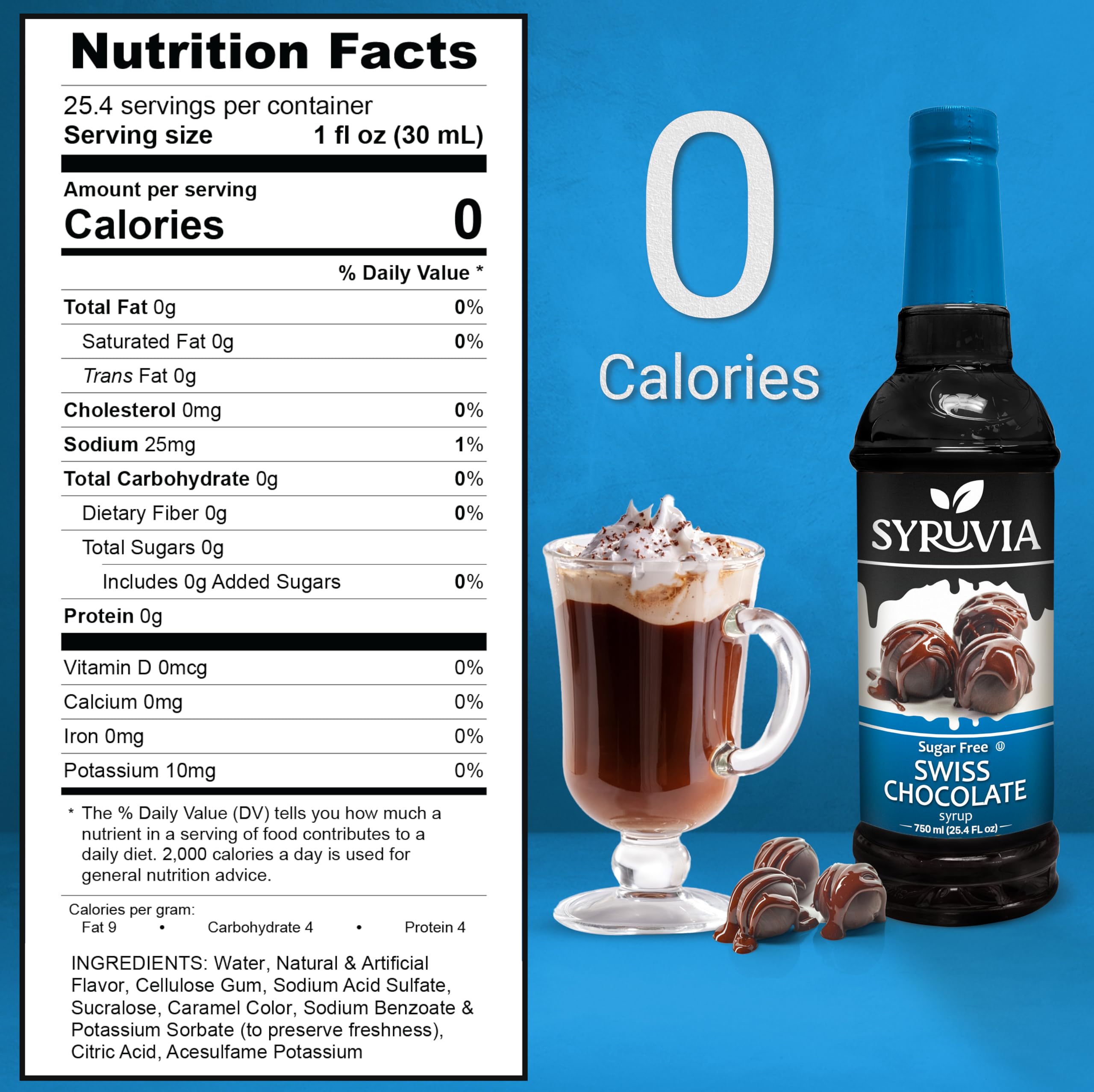 SYRUVIA syrup being poured into a latte for zero-calorie flavor