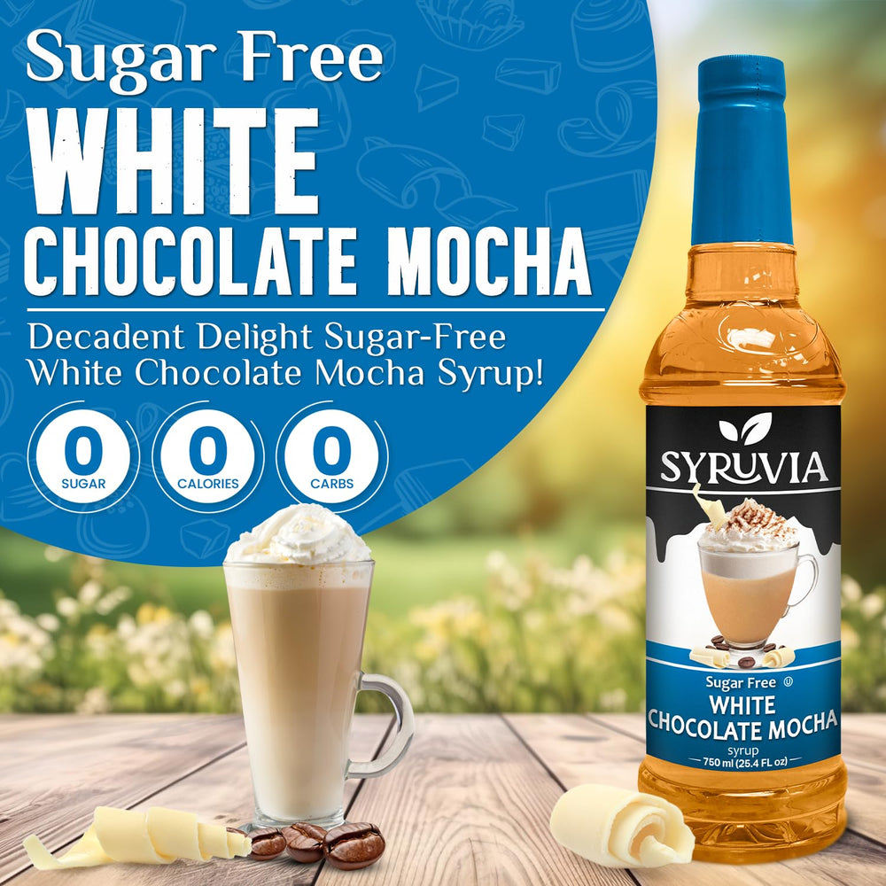 Silky latte with Syruvia Sugar Free White Chocolate Mocha Syrup layered on top.
