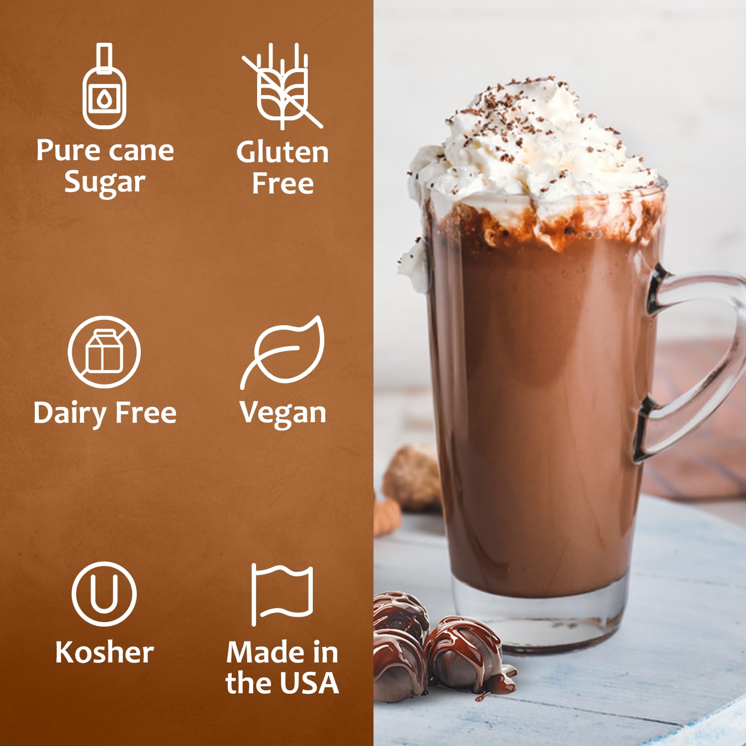 SYRUVIA syrup drizzle on dessert for creamy chocolate notes