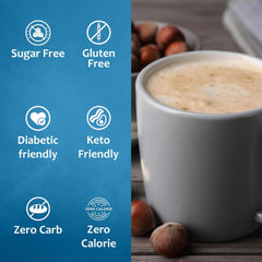 SYRUVIA Syrup bottle beside coffee shows versatile drink and dessert use.