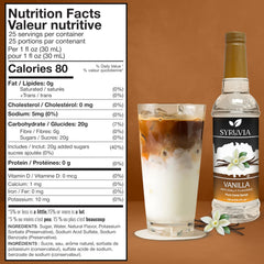 Syruvia Vanilla Syrup being poured for smooth flavoring in drinks.