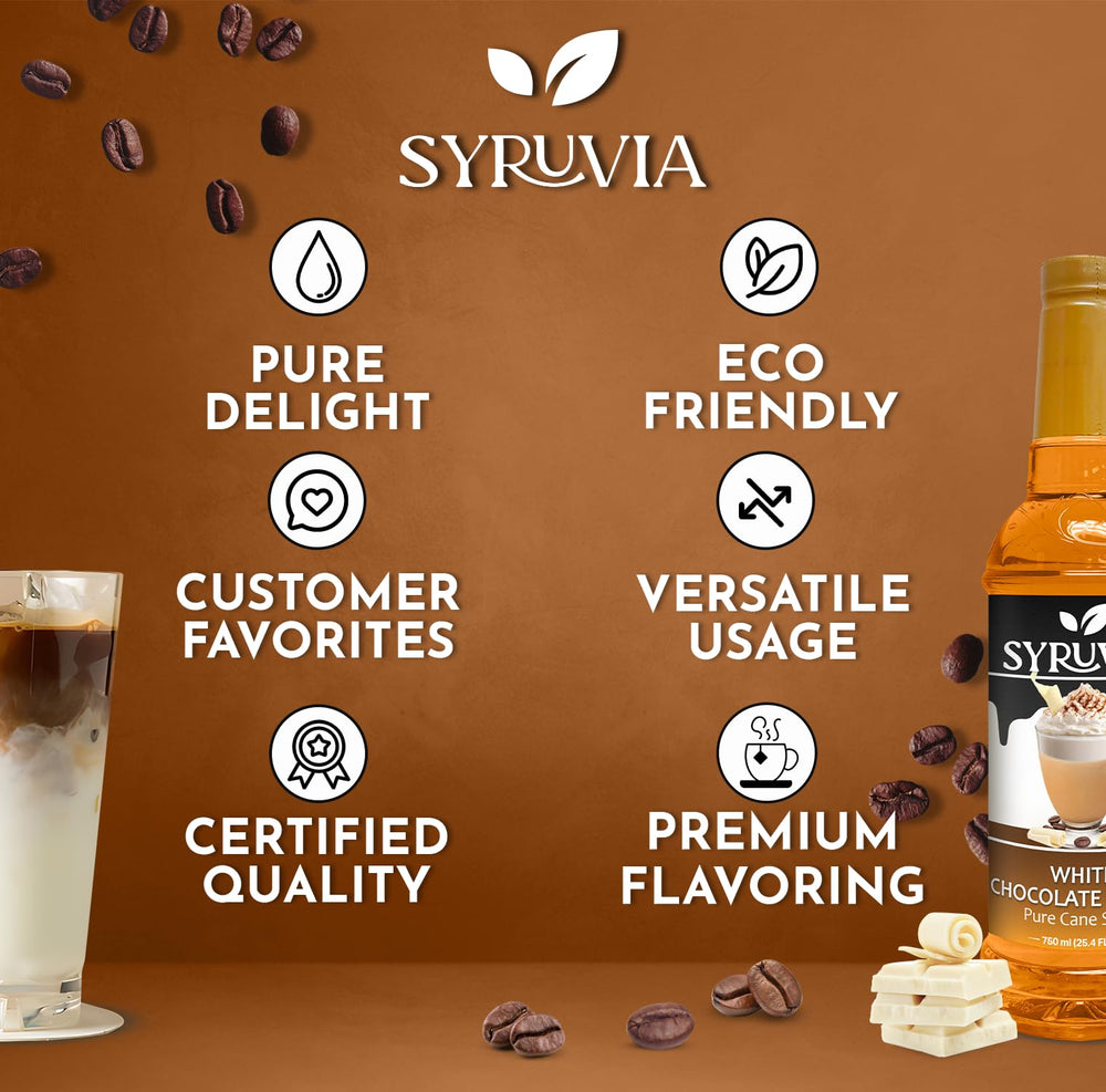 SYRUVIA White Chocolate Mocha Syrup dessert dish swirls for creamy toppings
