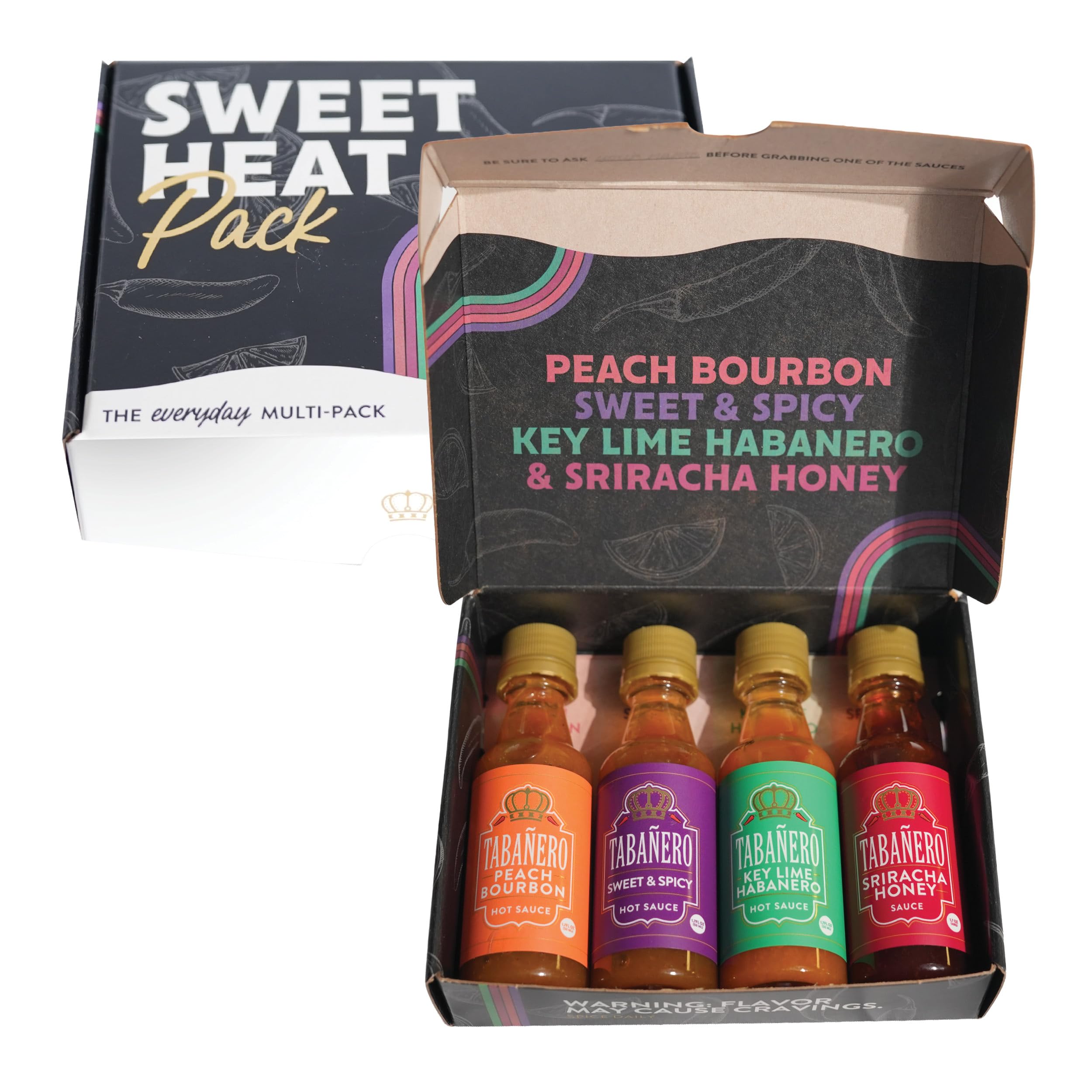 Tabanero Peach Bourbon bottle with bold fruit-forward heat for dipping and marinating.