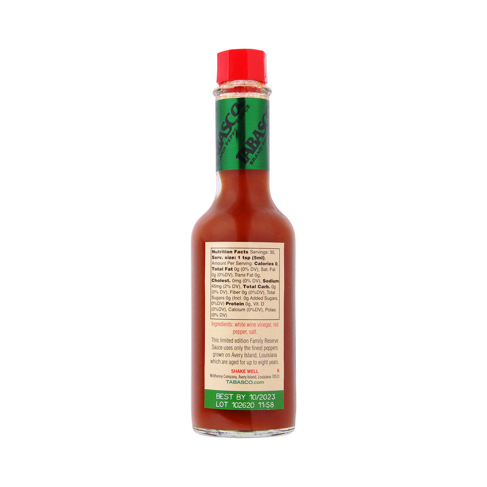 TABASCO Family Reserve label close-up, emphasizing exclusive small-batch quality