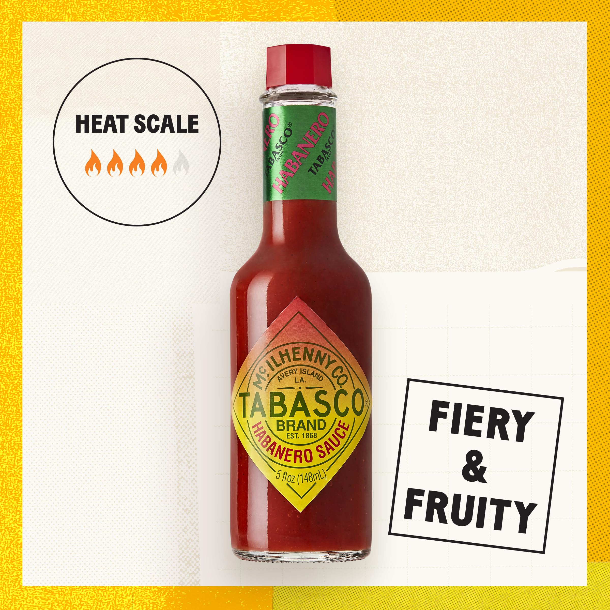 TABASCO Habanero Sauce on jerk chicken plate for spicy, fruity kick.