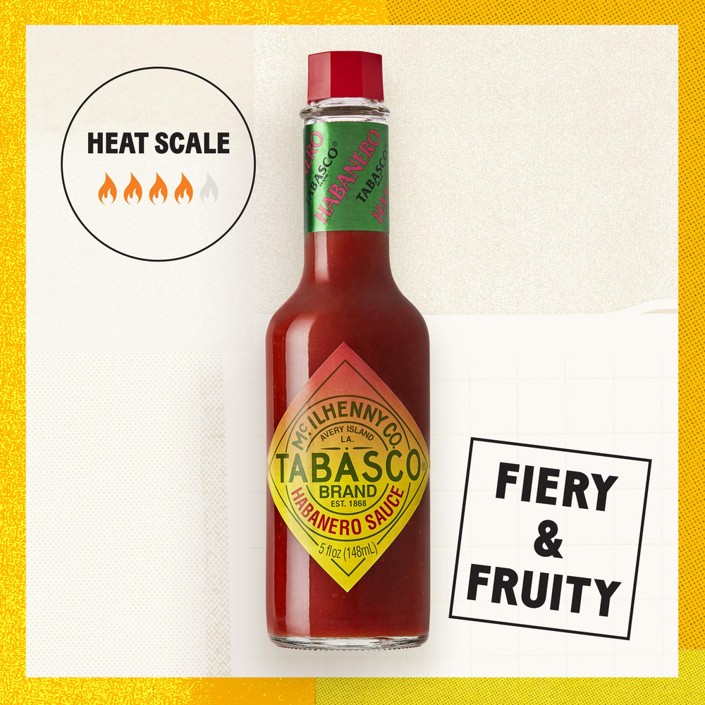 TABASCO Habanero Sauce on jerk chicken plate for spicy, fruity kick.