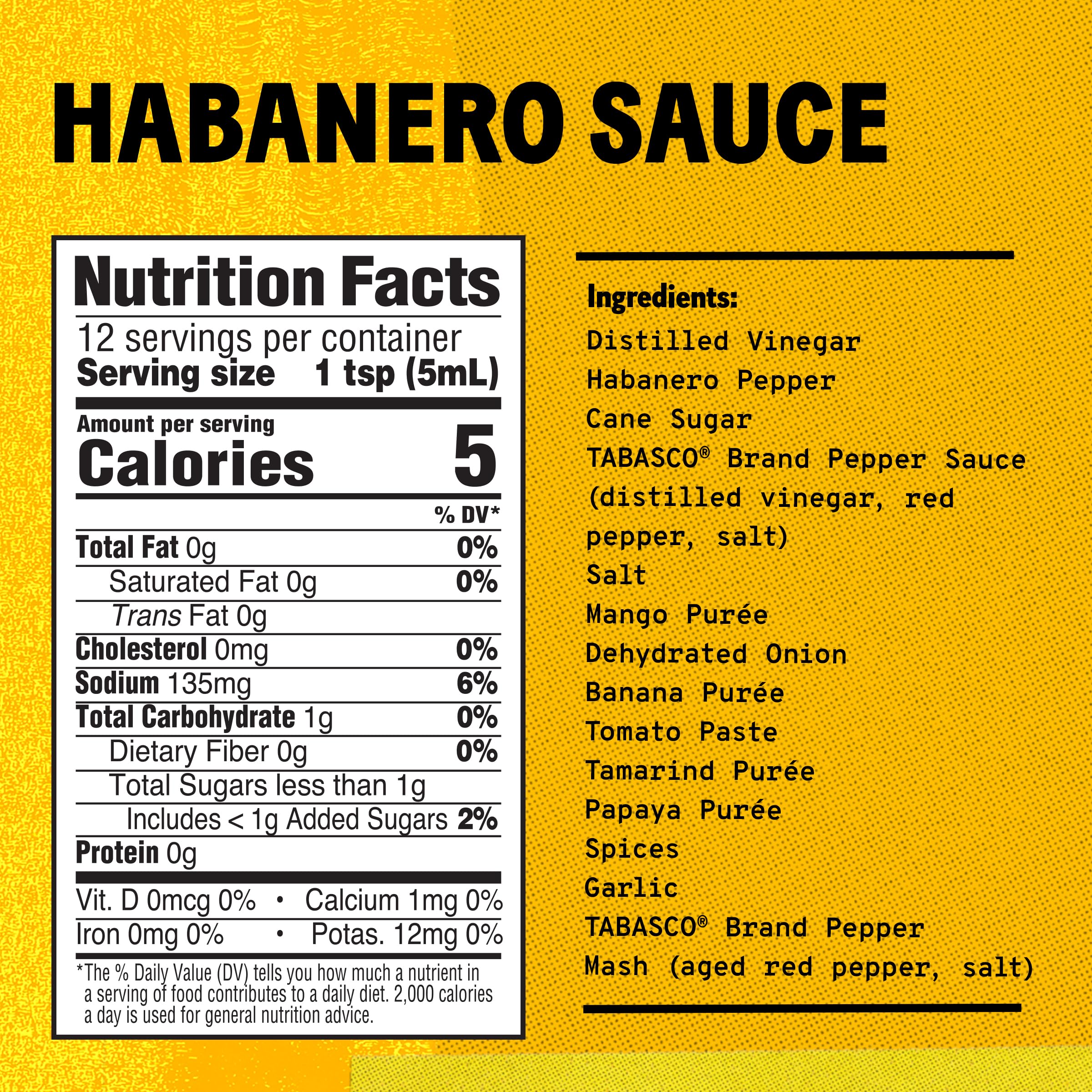 TABASCO Habanero sauce label detail showing vibrant fruity heat.