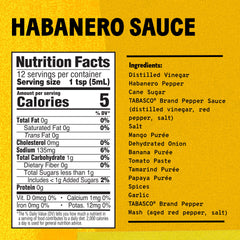 TABASCO Habanero sauce label detail showing vibrant fruity heat.