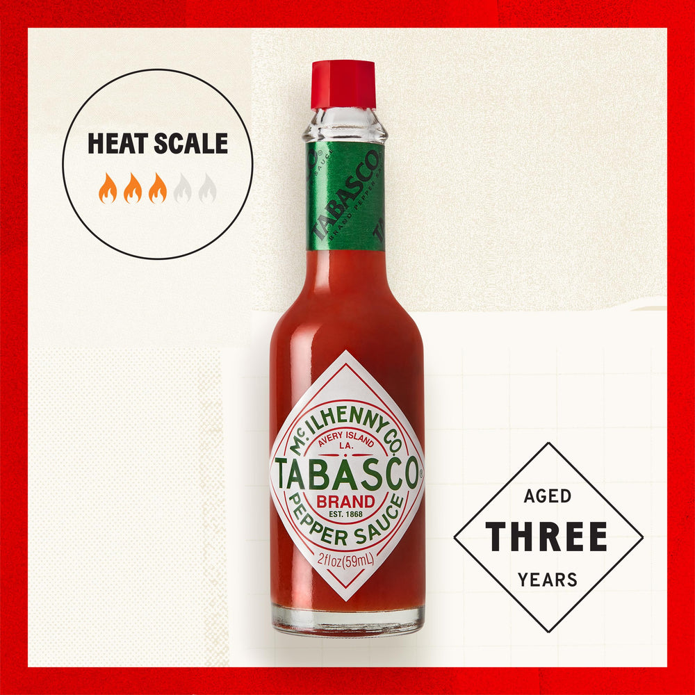 TABASCO Original Red Sauce bottle side view, a classic pantry staple.