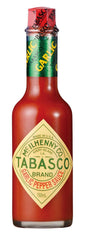 TABASCO Garlic Pepper Sauce bottle for rich flavor on pizzas, wings, and seafood.