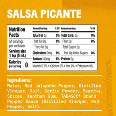 TABASCO Salsa Picante bottle being poured for easy-drizzle demonstrate