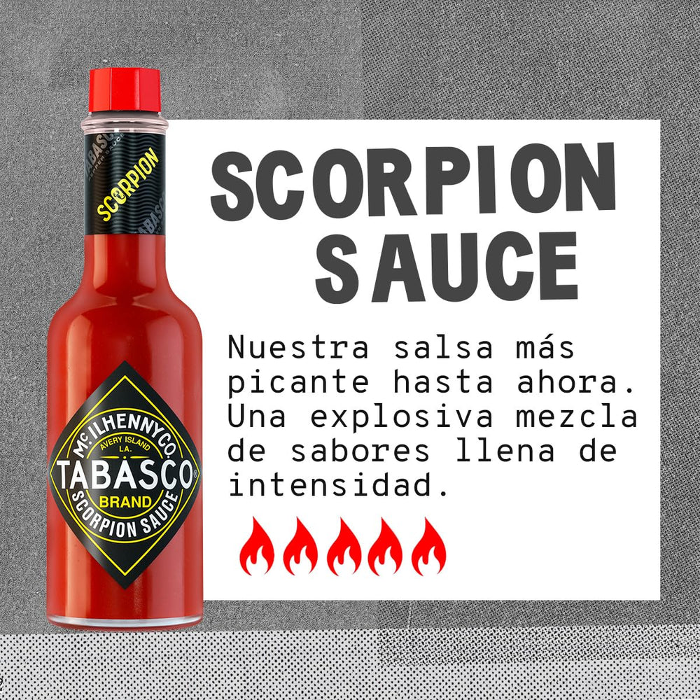 Tabasco Scorpion Hot Sauce used as finishing heat on a dish.