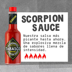 Tabasco Scorpion Hot Sauce used as finishing heat on a dish.