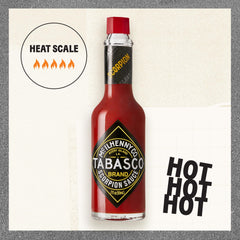 TABASCO Scorpion Sauce label detail emphasizes heat and tropical notes.
