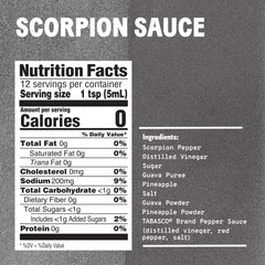 TABASCO Scorpion Sauce close-up pour highlights intense flavor for wings.