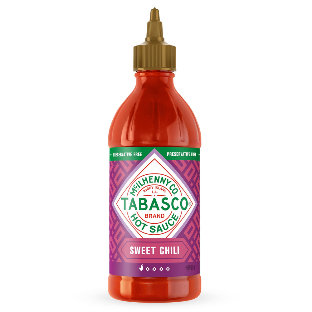 TABASCO Sweet Chili Sauce bottle close-up for easy drizzling.