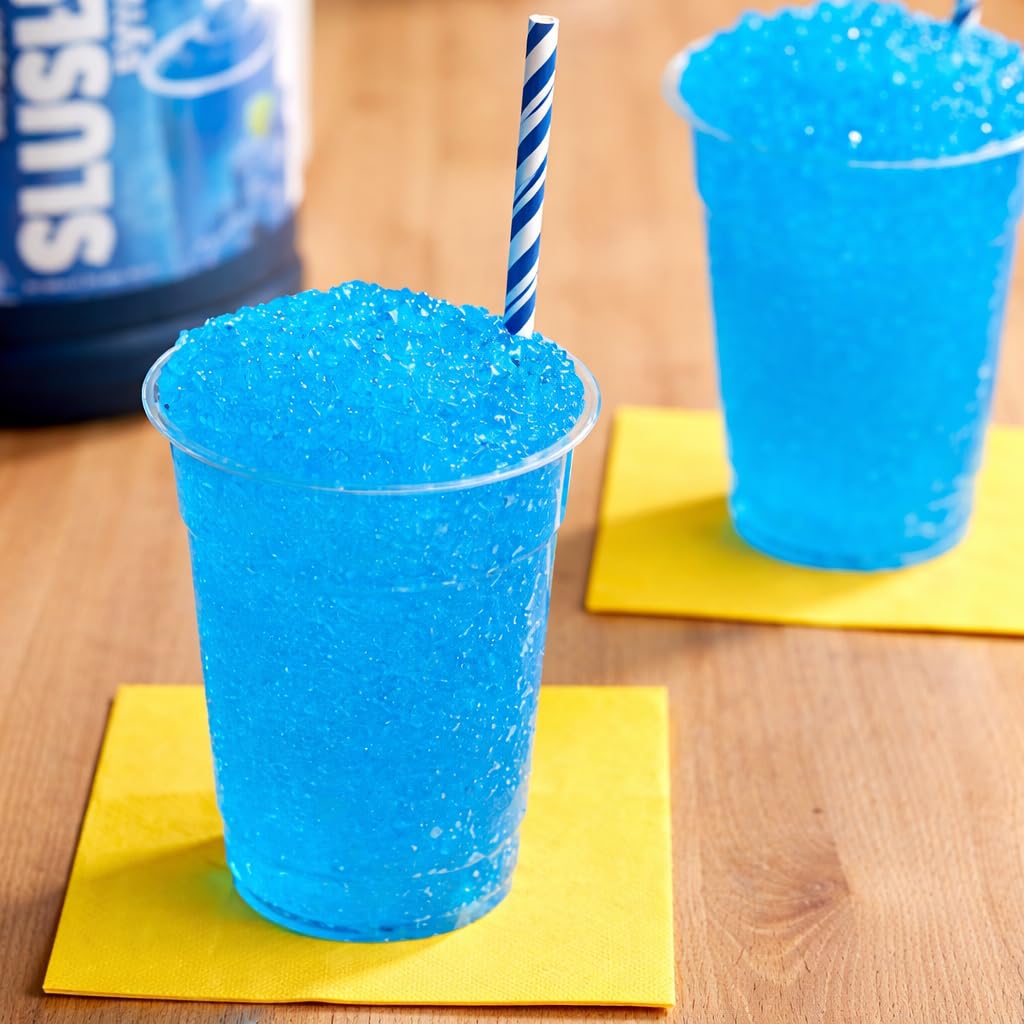 TableTop King slushie machine setup with blue raspberry mix.
