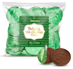 Taboom Belgian Green Chocolate Coins pack for gifting and party favors.