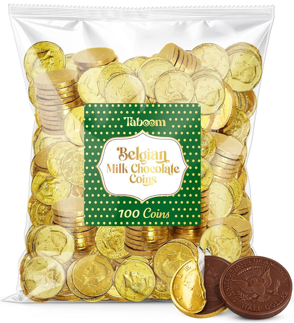 Taboom Belgian Milk Chocolate Gold Coins in shiny foil for elegant dessert table display