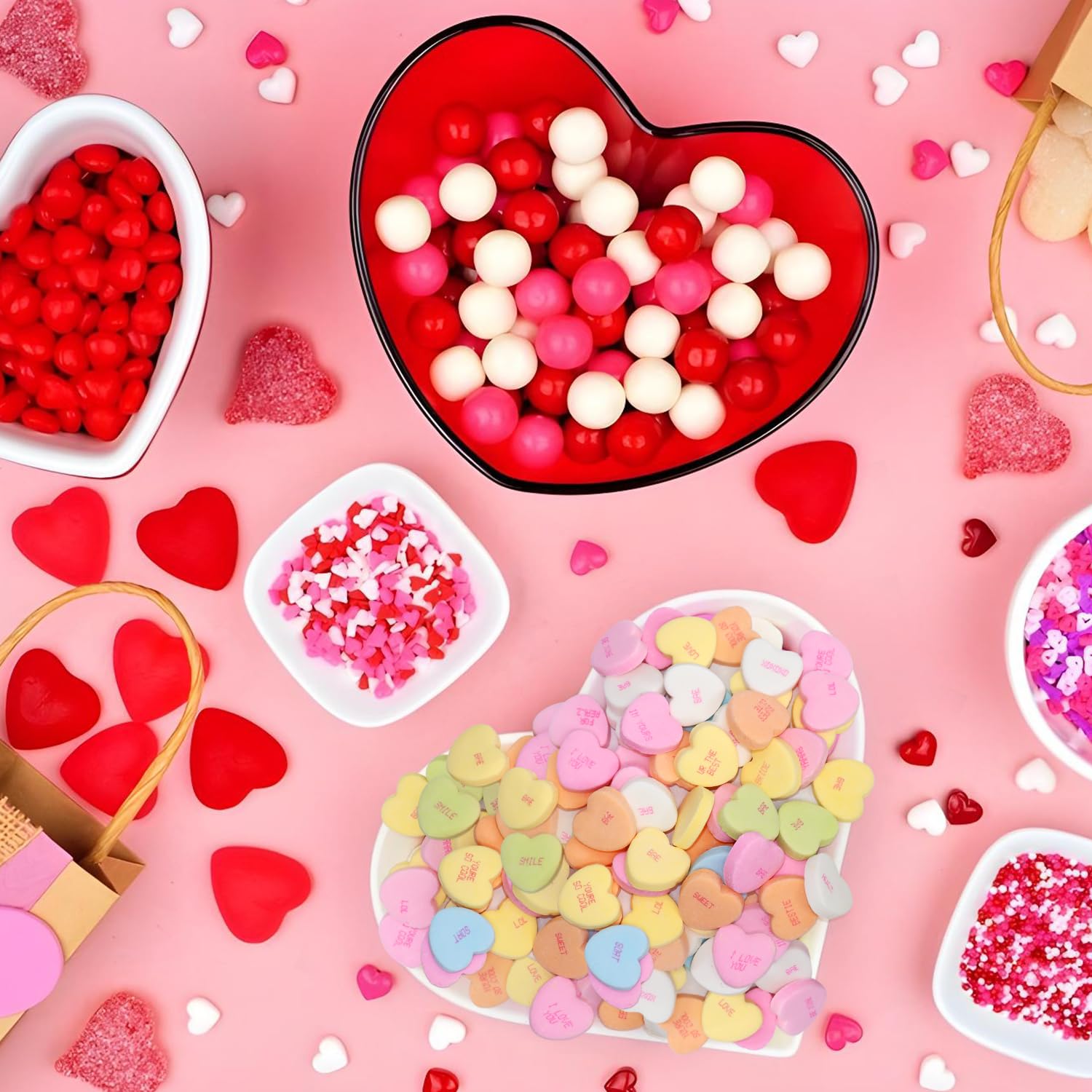 Bright pastel colors from Taboom hearts enhance candy buffets and dessert tables.
