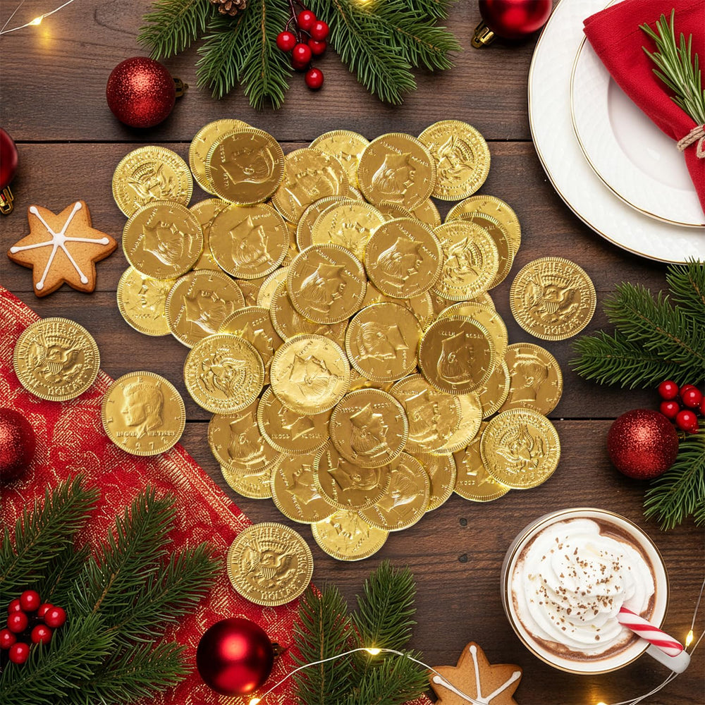 Taboom Belgian chocolate coins on display for celebrations.