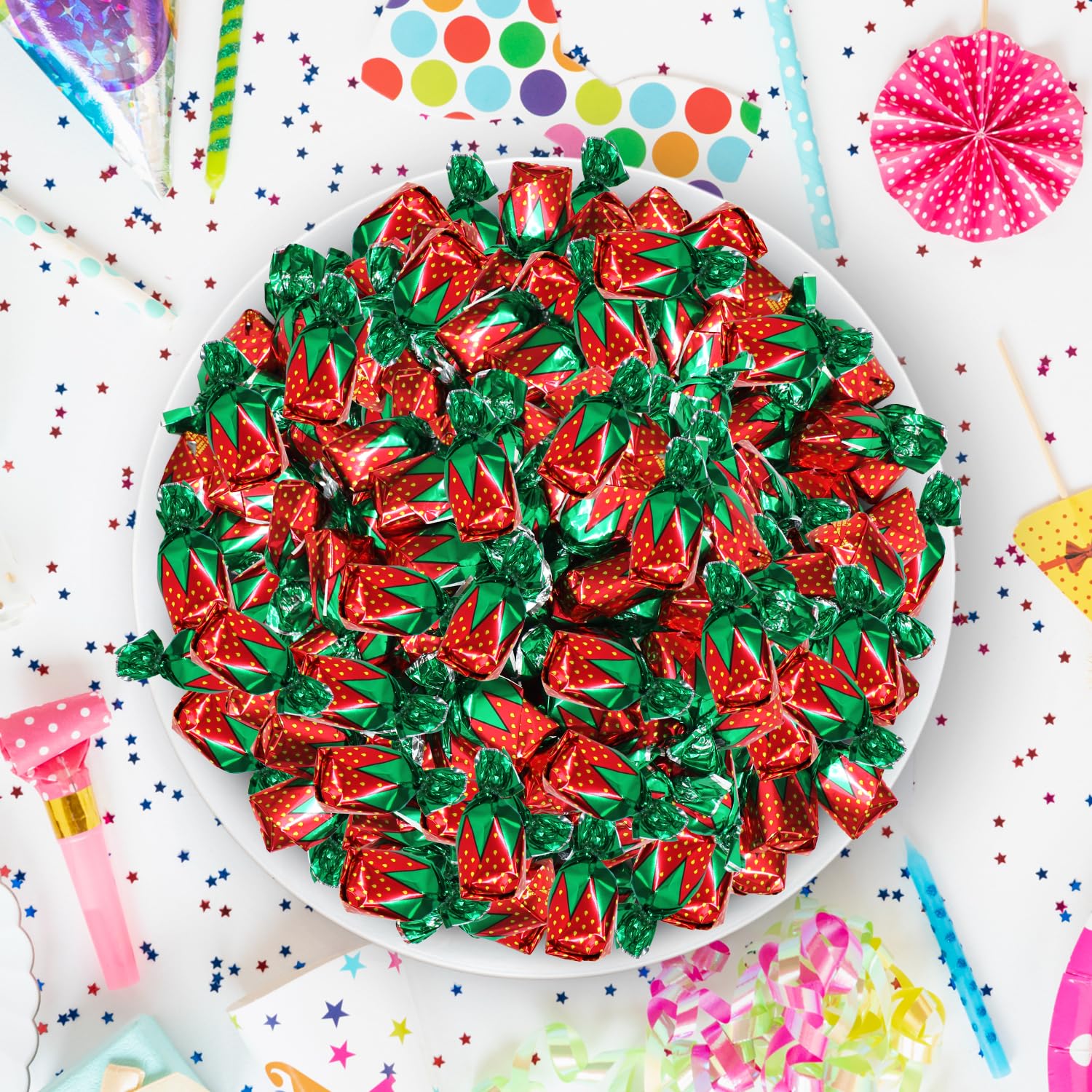 Taboom office snack setup with bulk strawberry candies.