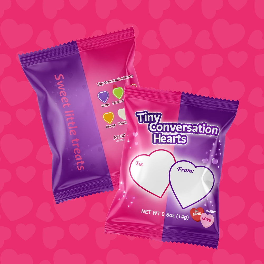 Taboom office gift bag display with colorful heart candy.