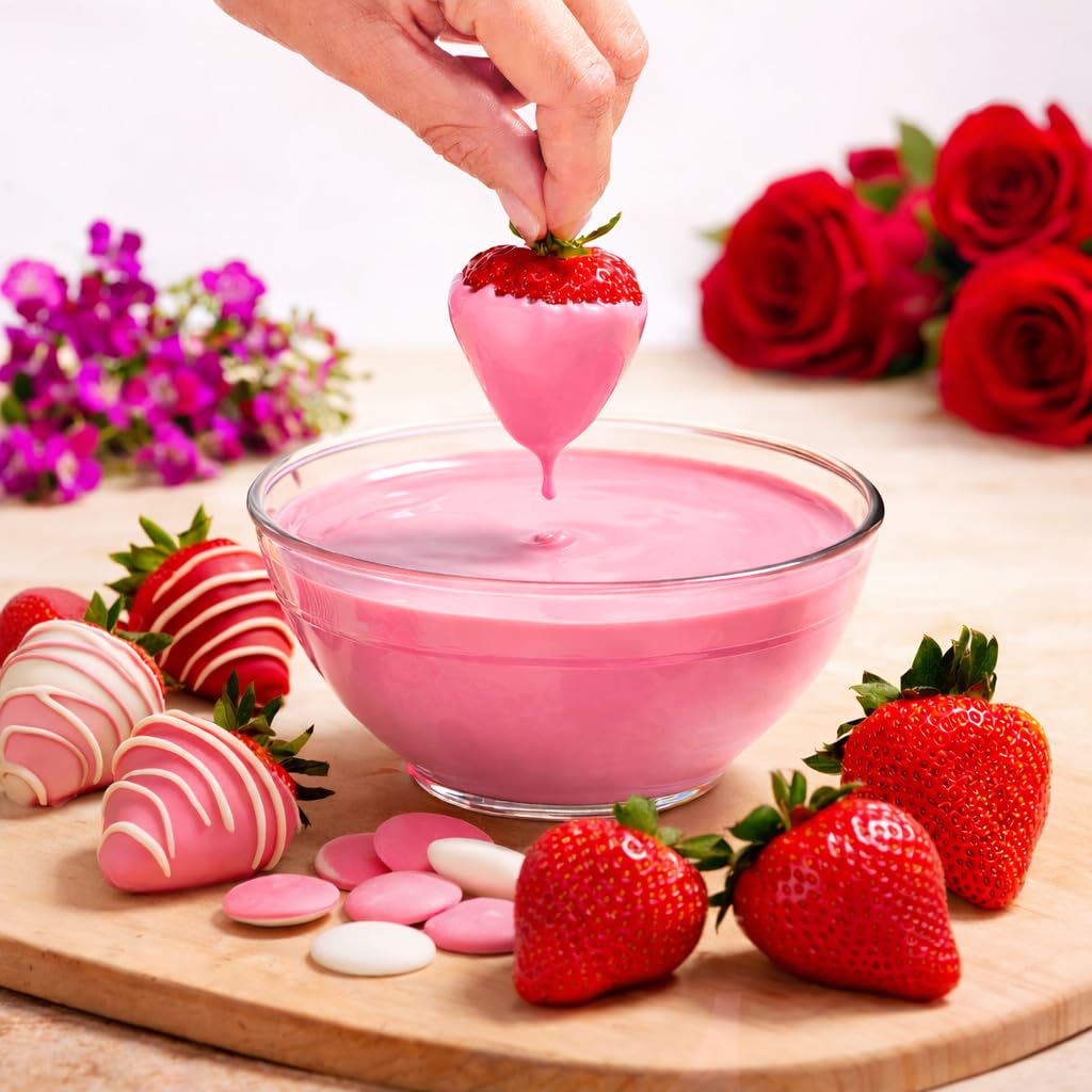 Taboom pink melts provide a glossy finish for cookies and cupcakes.