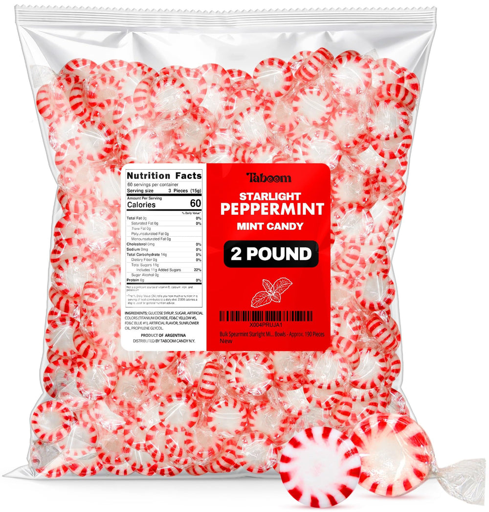Taboom Starlight Peppermints bulk pack in a party candy bowl