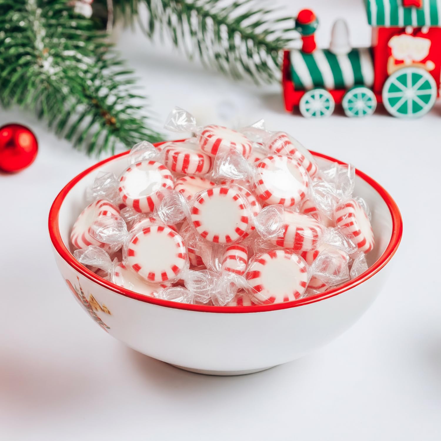 Taboom Starlight Peppermints on a holiday buffet table for decor.
