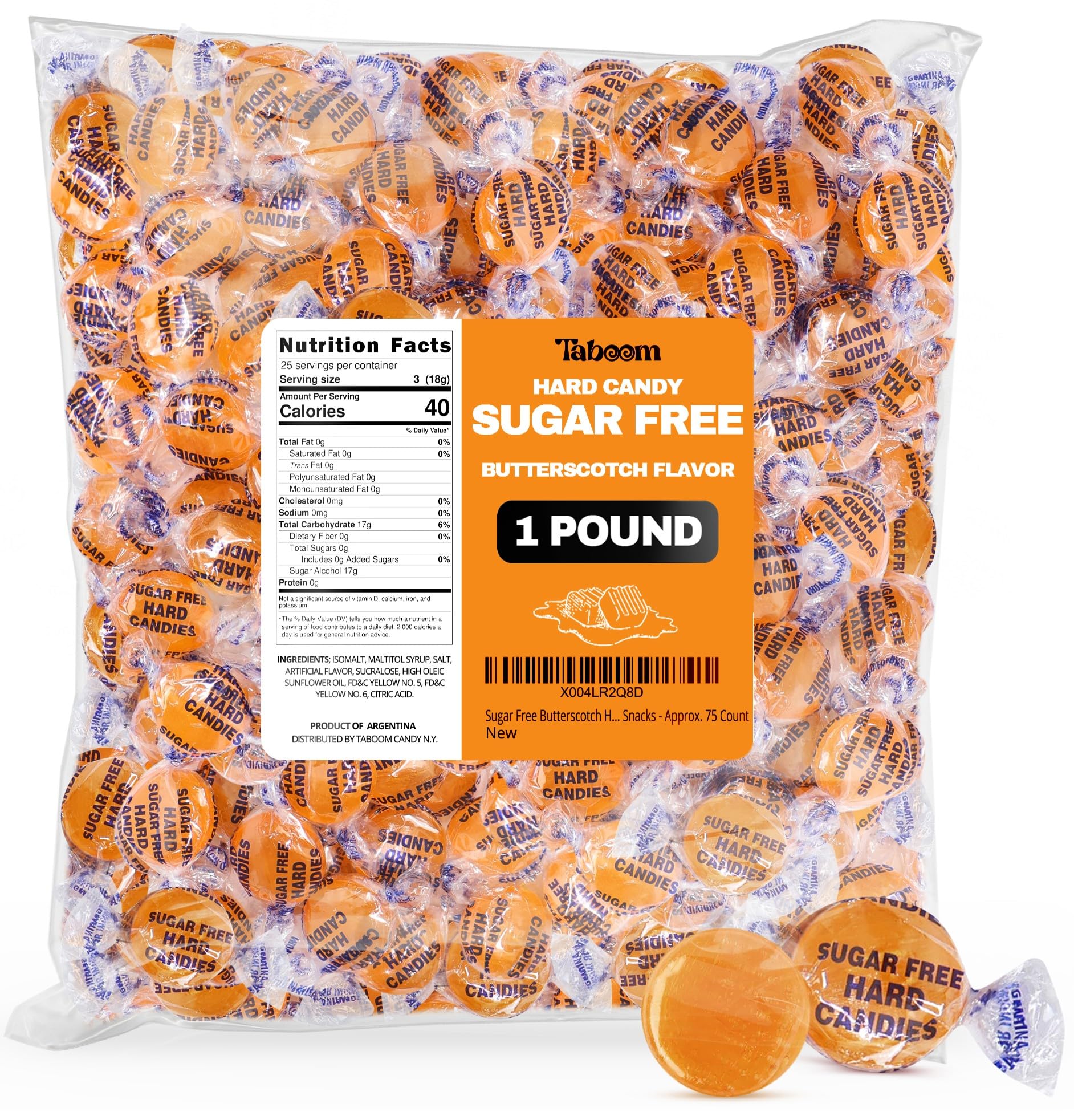 Taboom sugarfree butterscotch hard candy bulk bag for gatherings.