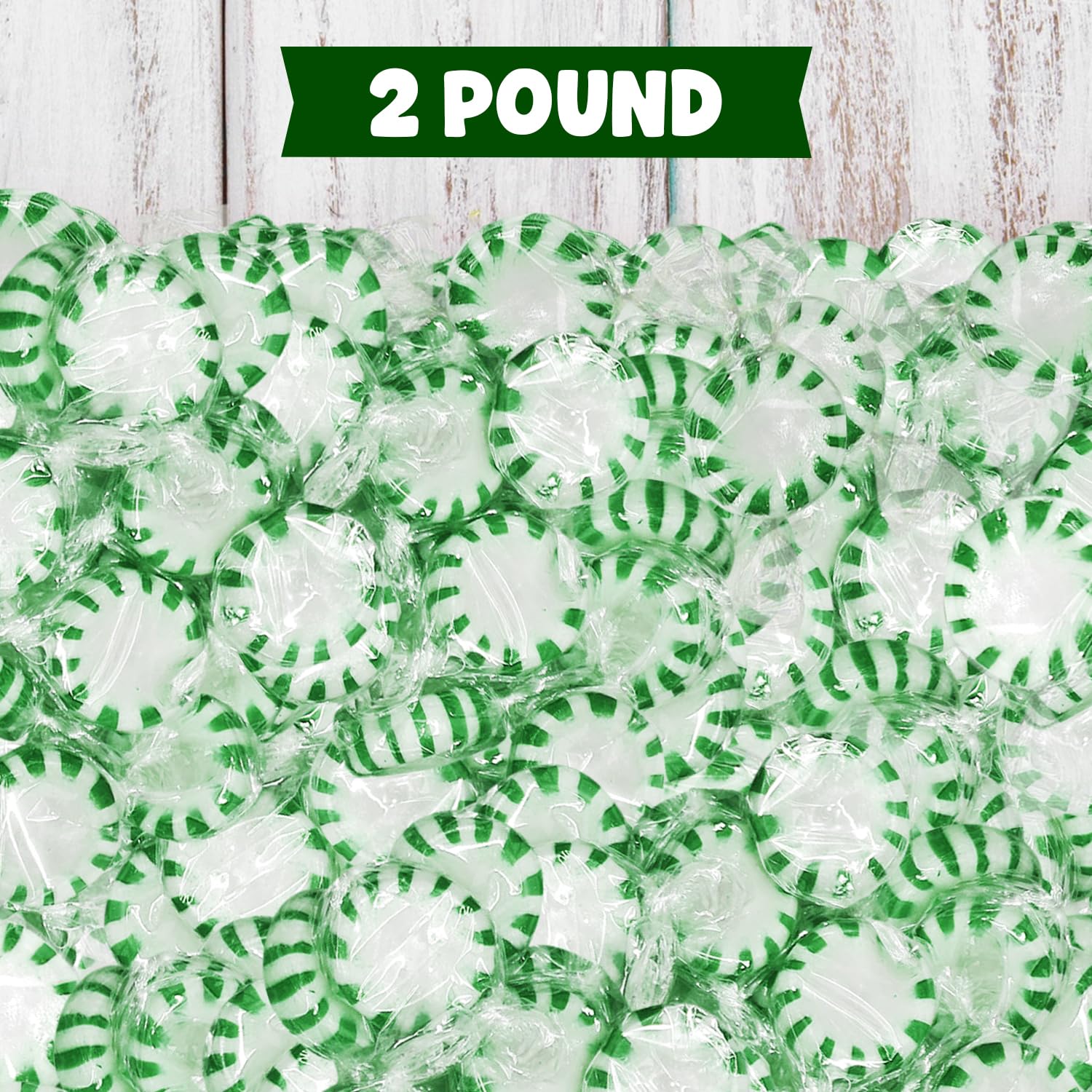 Taboom wedding table candy display with bright green-white discs