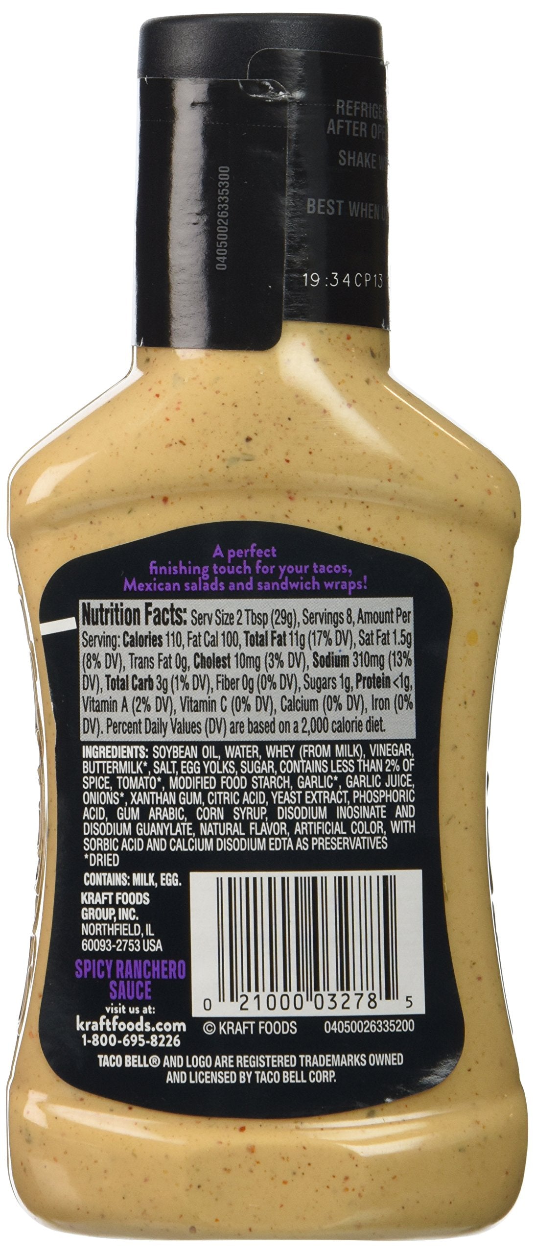 Taco Bell Bold & Creamy Spicy Ranchero sauce topping on tacos for added flavor