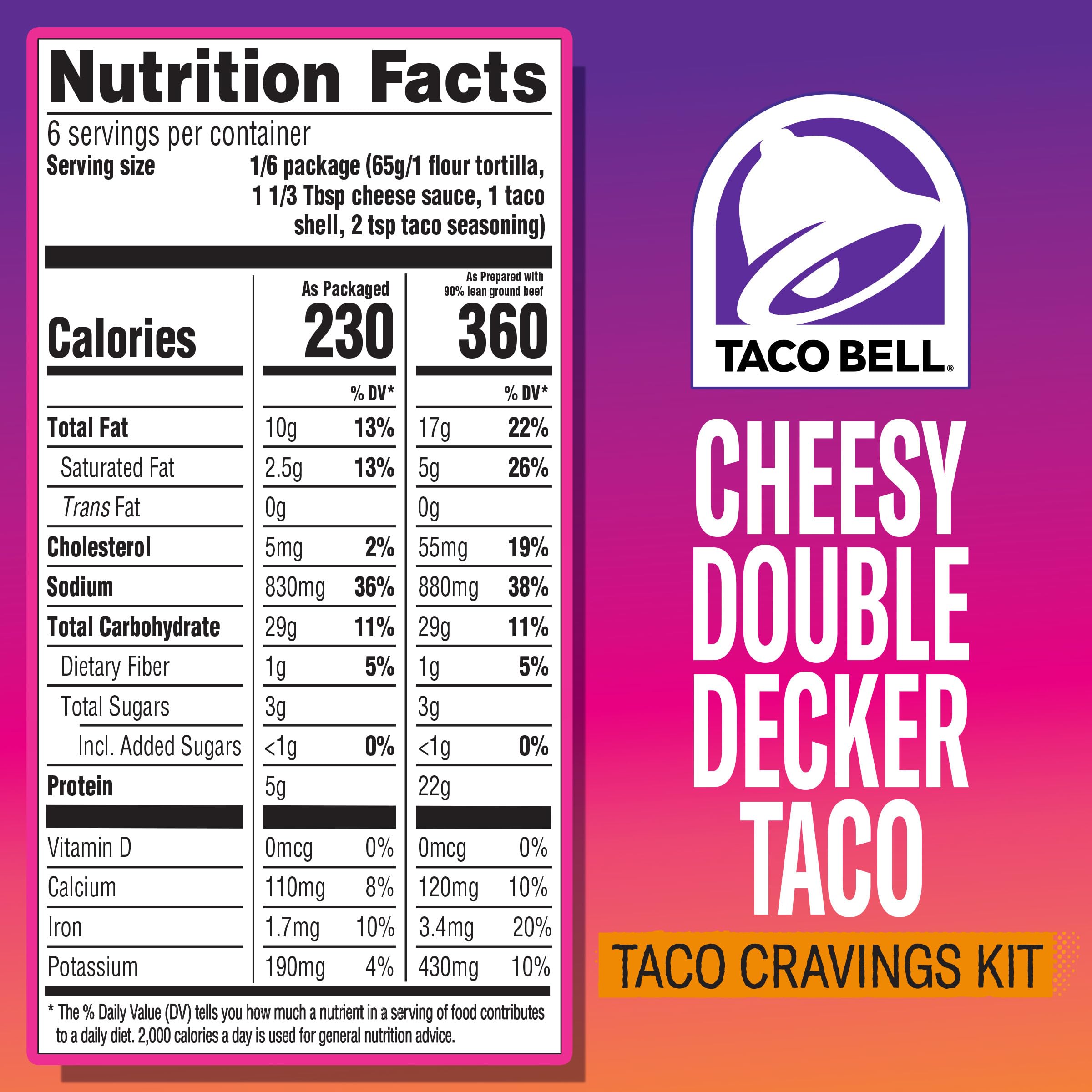 Contents of the Taco Bell Cheesy Double Decker kit laid out clearly for quick dinner prep