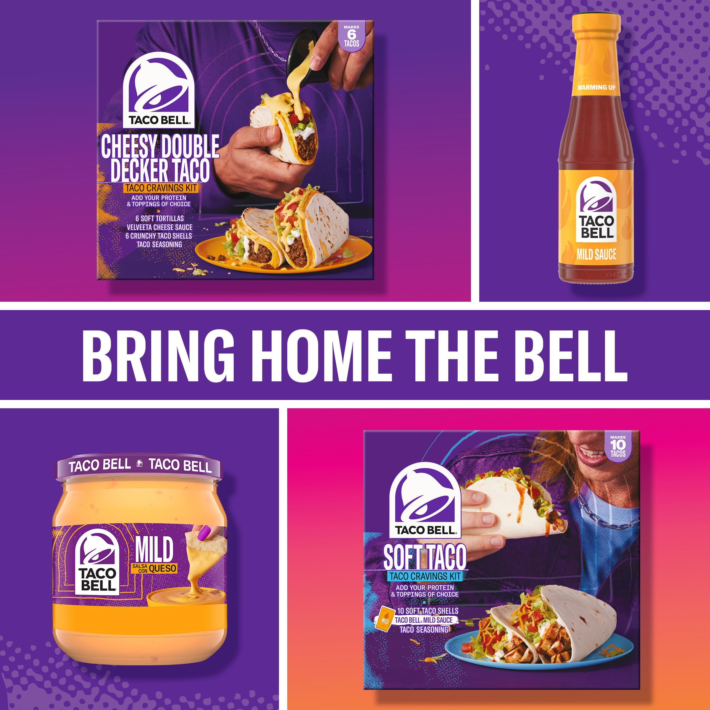 Taco Bell cravings-kit contents display for quick meals.
