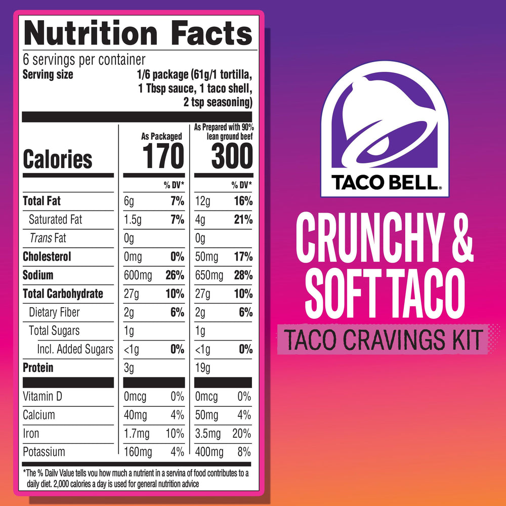 Taco Bell Cravings Kit crunchy shells for crisp texture in every bite.