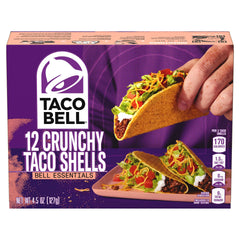 Taco Bell Crunchy Taco Shells box front shows a 12-pack for easy family meals.