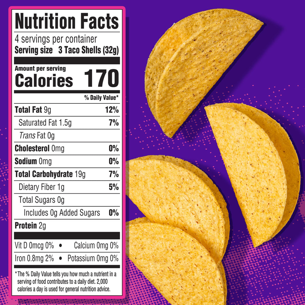 Taco Bell Crunchy Taco Shells inside box view emphasizes easy pantry storage.