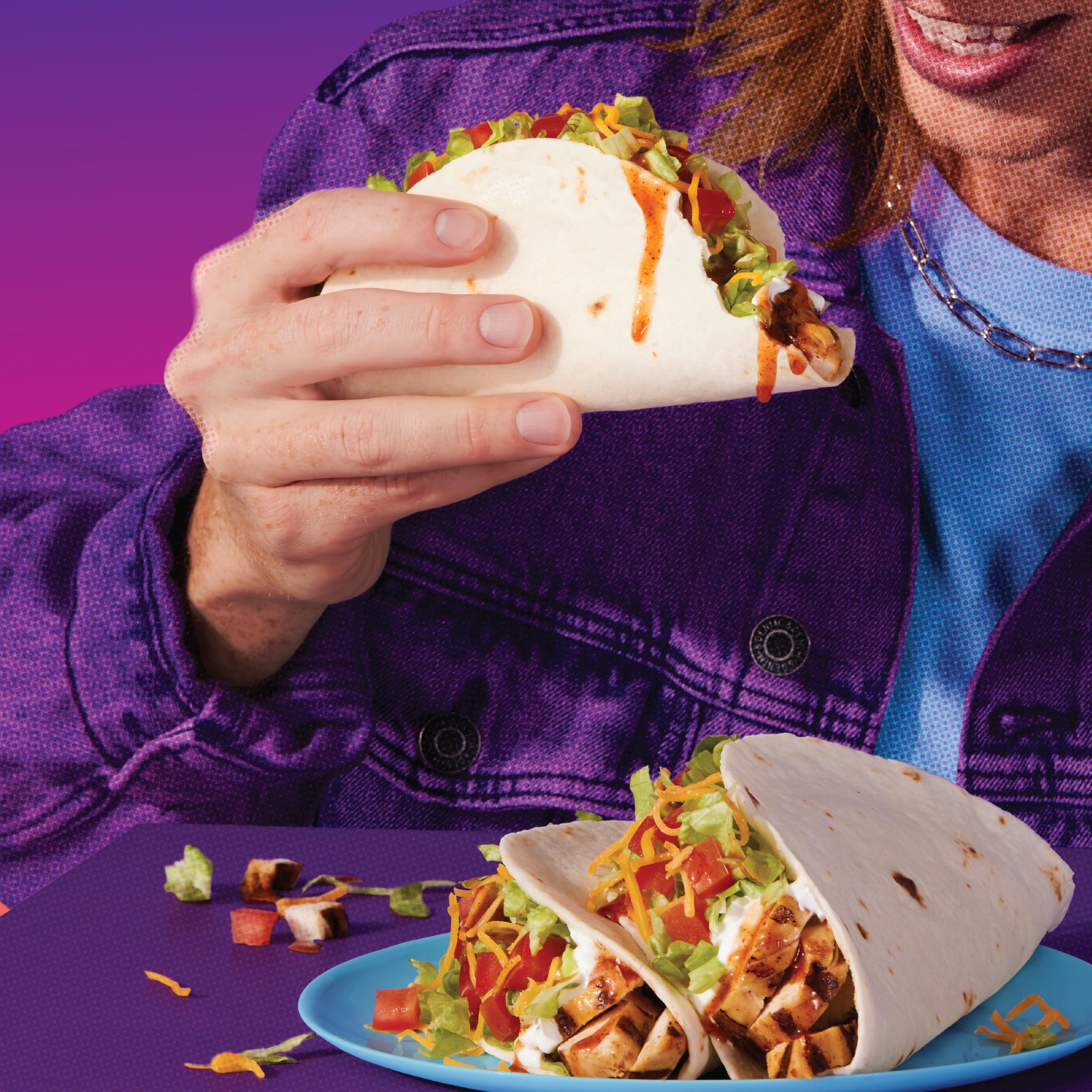 Taco Bell family dinner scene with kit on table.