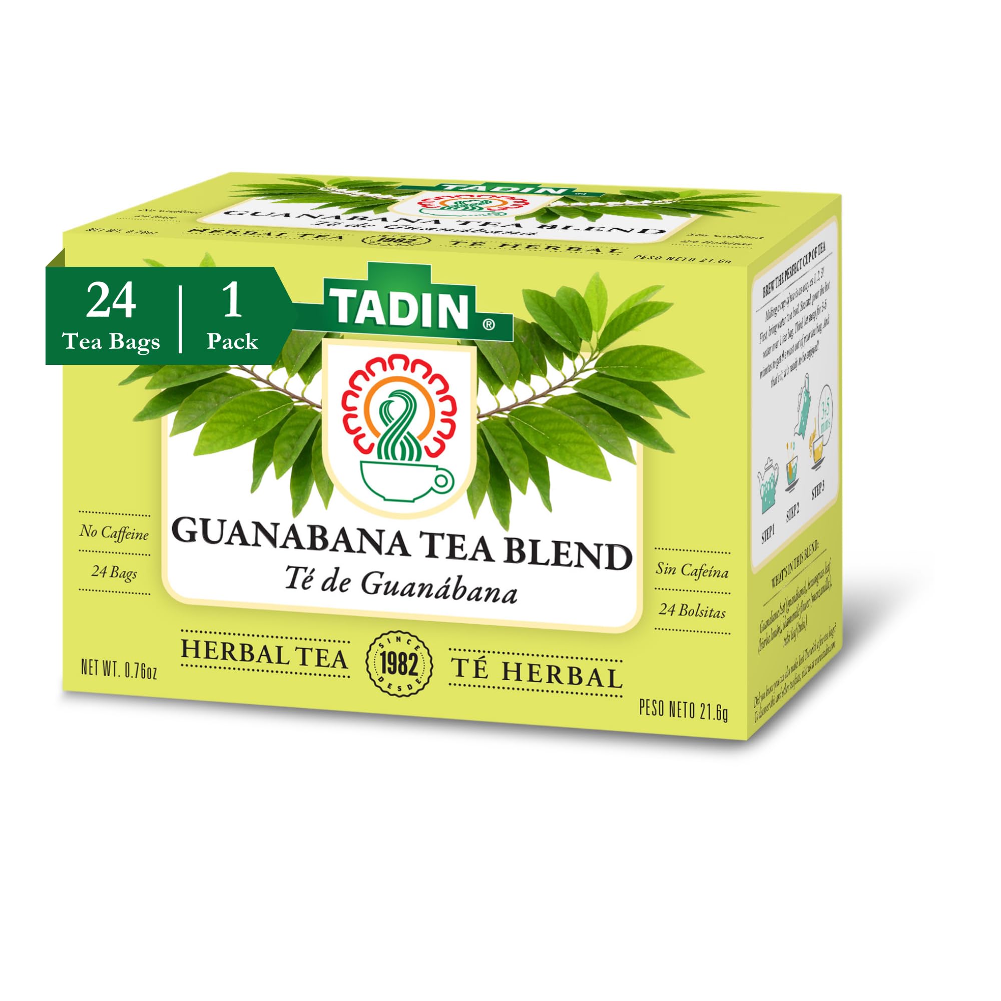 Tadin Guanabana Tea Blend pack on shelf with soothing aroma