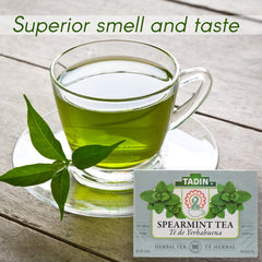 Tadin Spearmint Tea bags close-up highlighting single-ingredient mint leaf