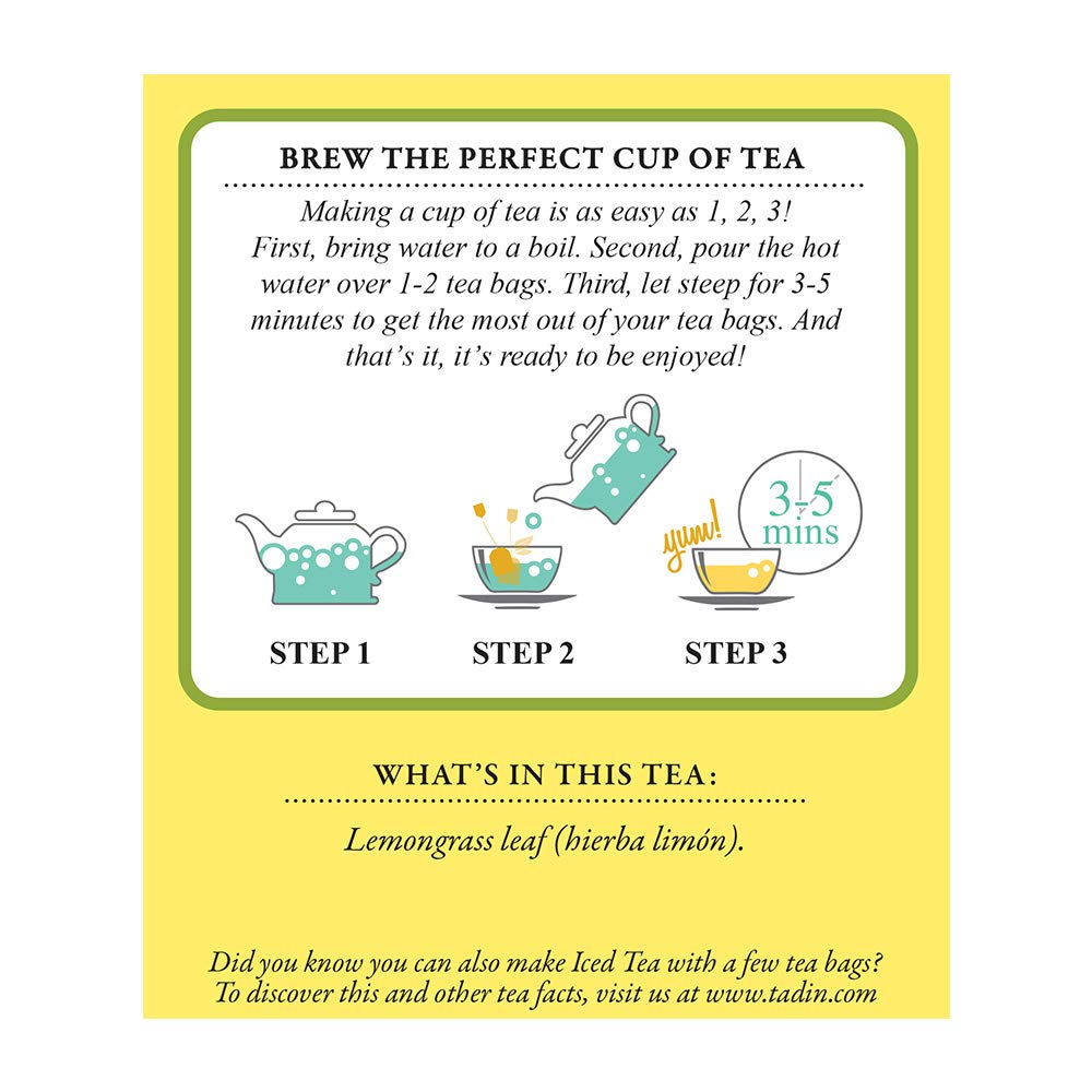 Tadin Lemongrass Tea bags on kitchen counter for quick daily prep.