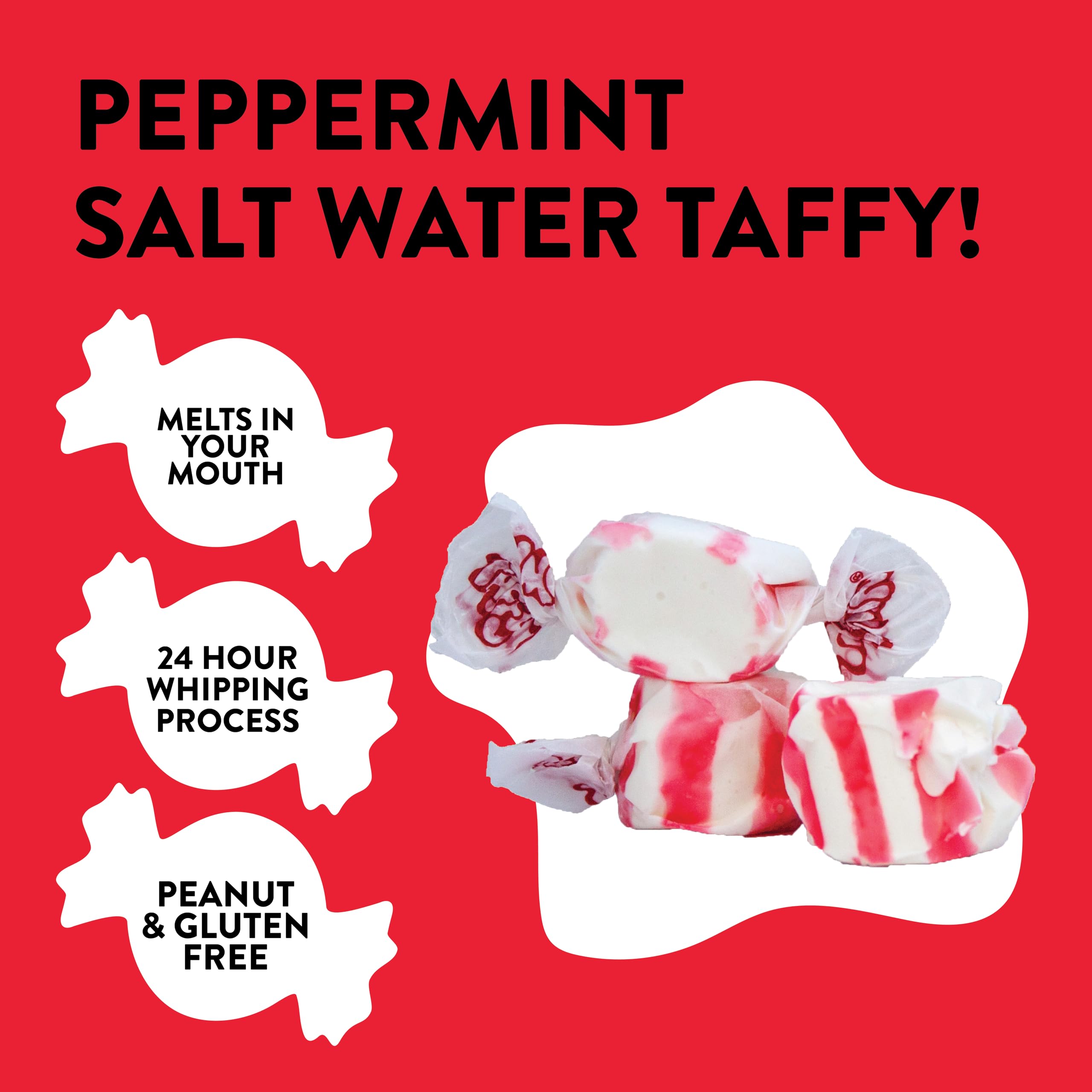 Taffy Town allergen-free peppermint taffy in a display-friendly setting