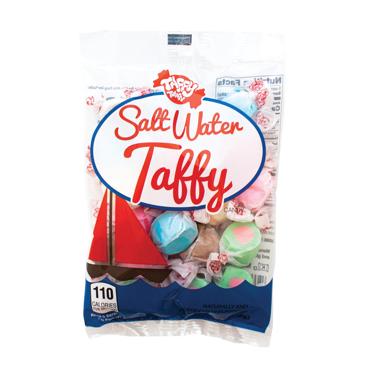 Taffy Town salt water taffy assorted 80 oz box with colorful individually wrapped pieces, ideal for gifting.
