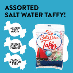 Taffy Town salt water taffy individually wrapped pieces highlight freshness and easy snacking.