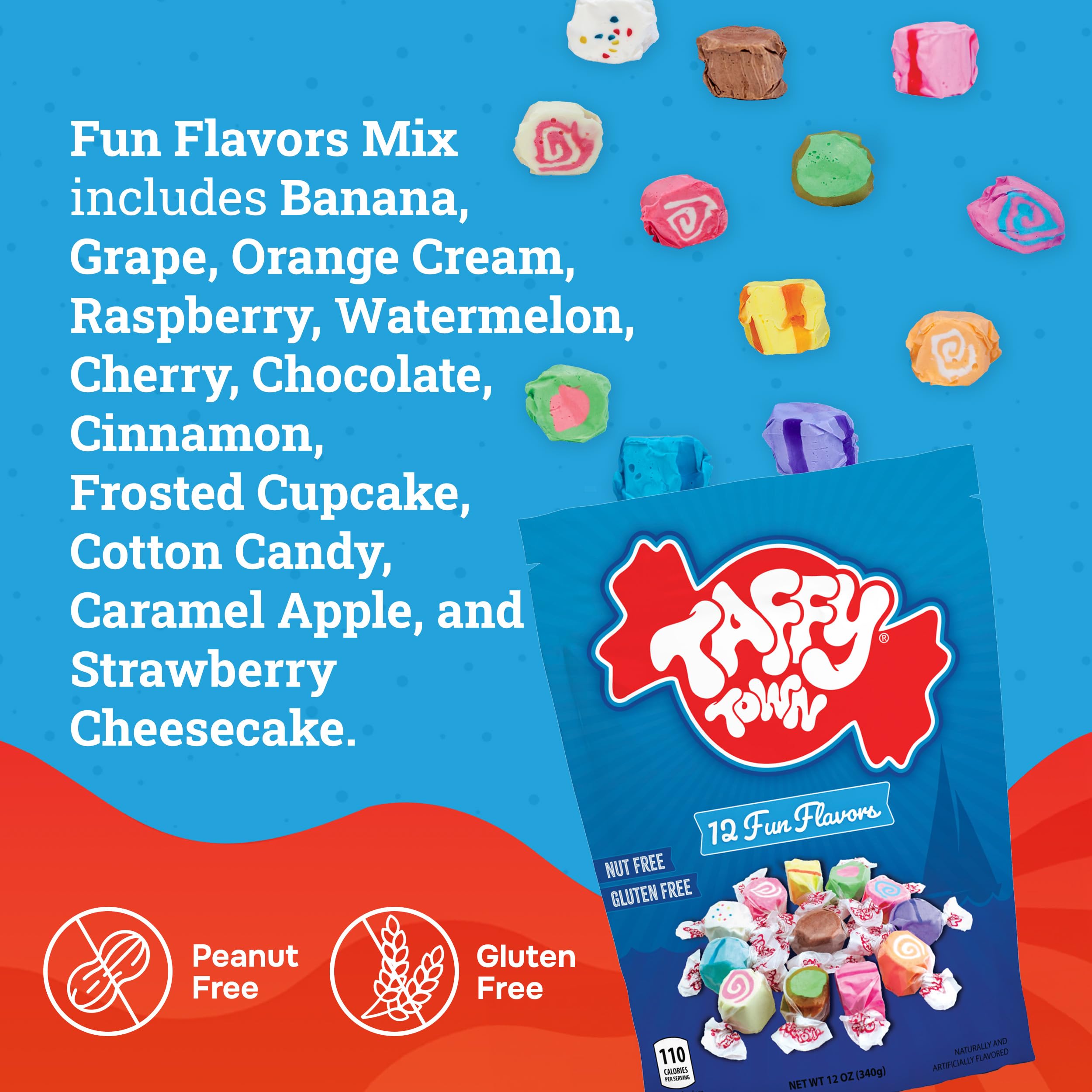 Gift-ready Taffy Town pouch 12 oz with colorful assorted candies.