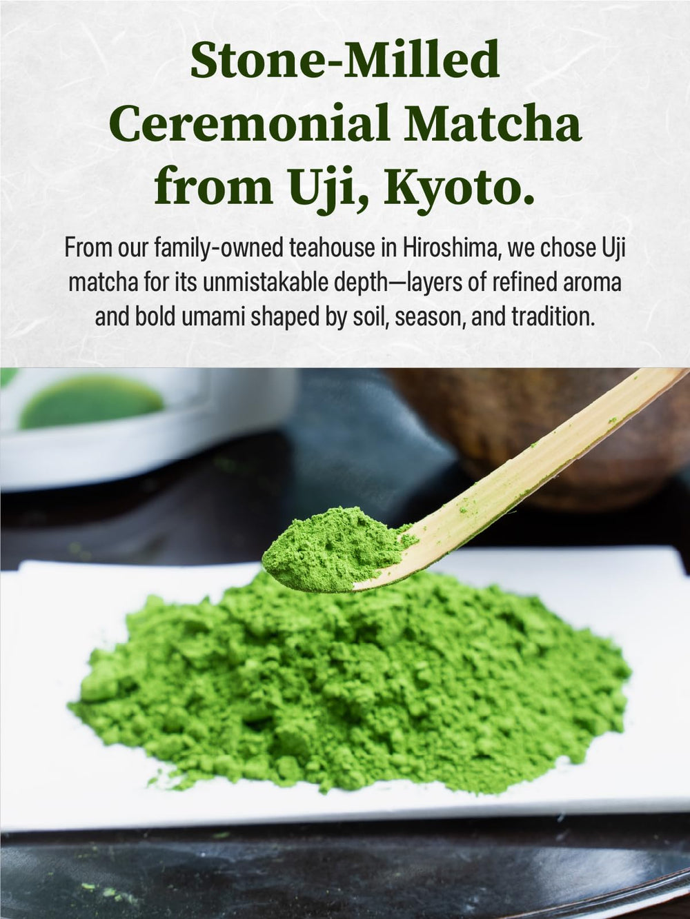 Tagashira Chaho Saga no Mukashi stone-milled, preserving deep green color