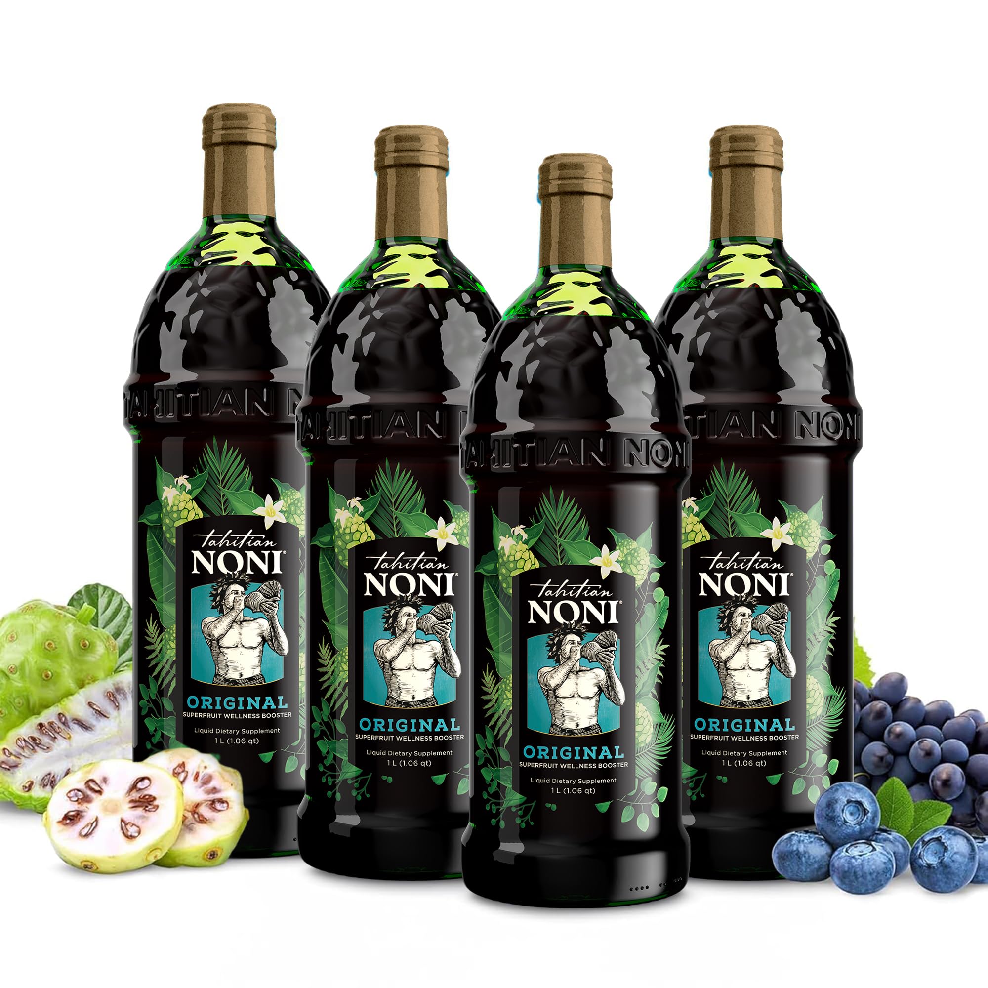 Tahitian Noni Juice Morinda bottle with Tahiti-inspired setting for daily wellness ritual